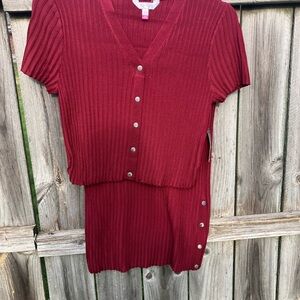 No Boundaries Burgundy Ribbed Button-Down Shirt